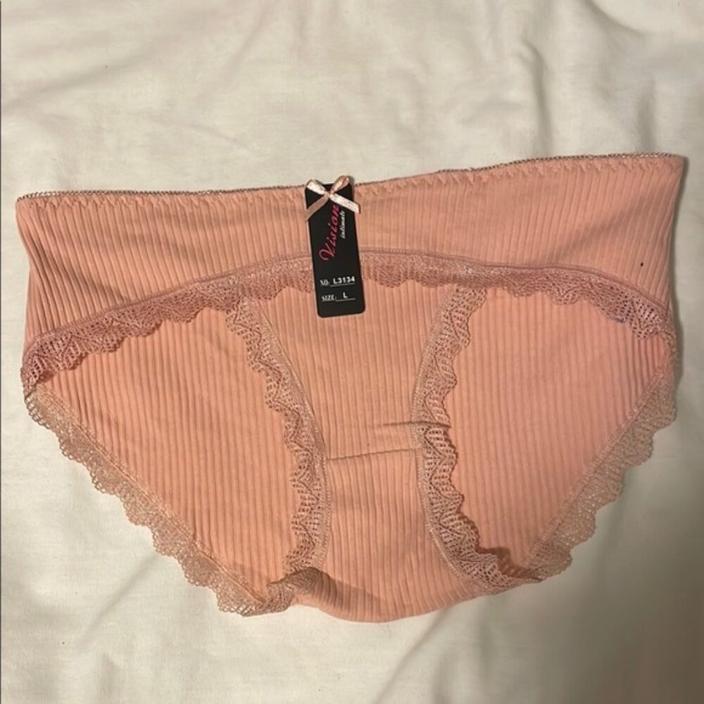 Vision Women's Lace Ribbed Cotton Panties in Pink Size L NWT